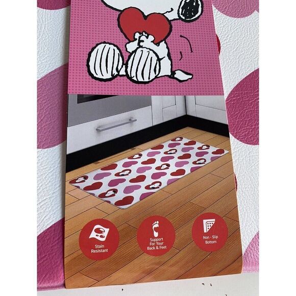 Peanuts Snoopy Valentine Hearts Anti Fatigue Kitchen Mat 18 X 30” Pink Red NEW - Picture 4 of 12